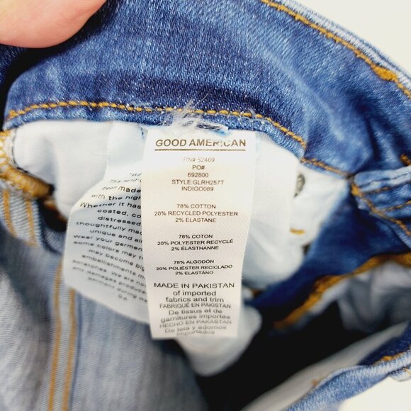 Good American Womens Distressed Skinny Jeans 4/27 Blue Denim - Picture 5 of 12